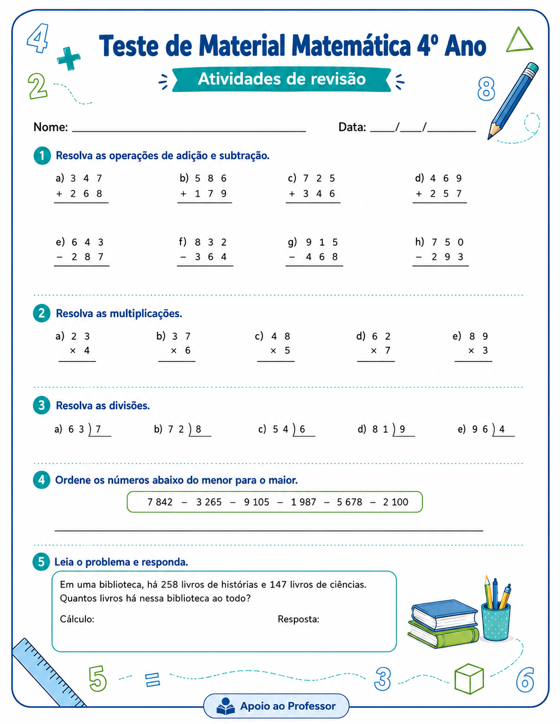 Teste de Material Matemática 4º Ano